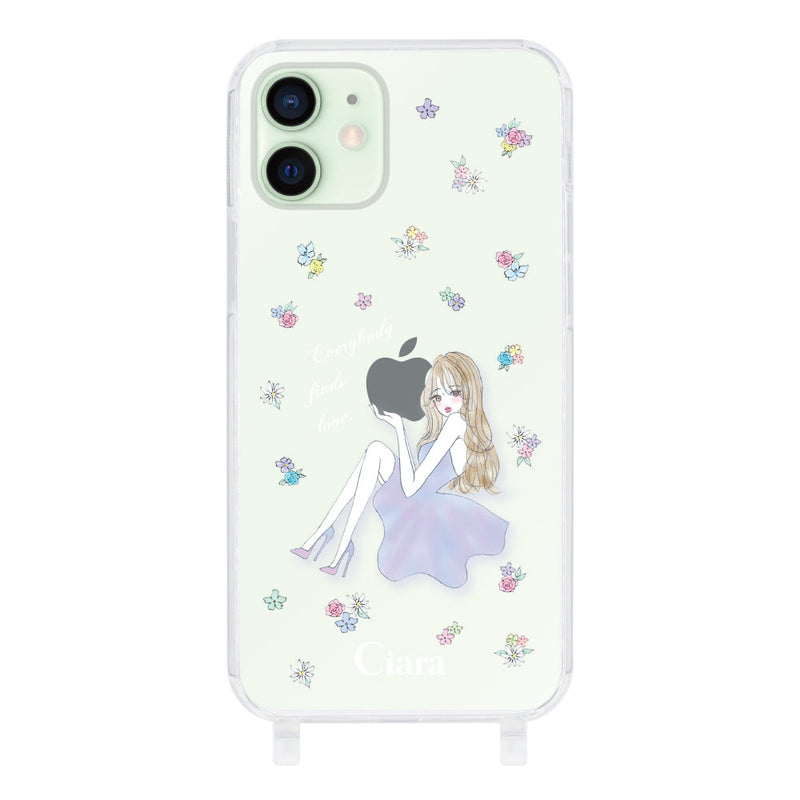 iPhoneケース ストラップクリアケース ラベンダーガール