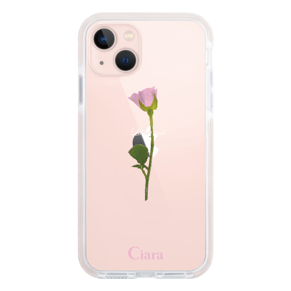 iPhone13 クッションバンパー 耐衝撃クリアケース ウォーターローズ ピンク
