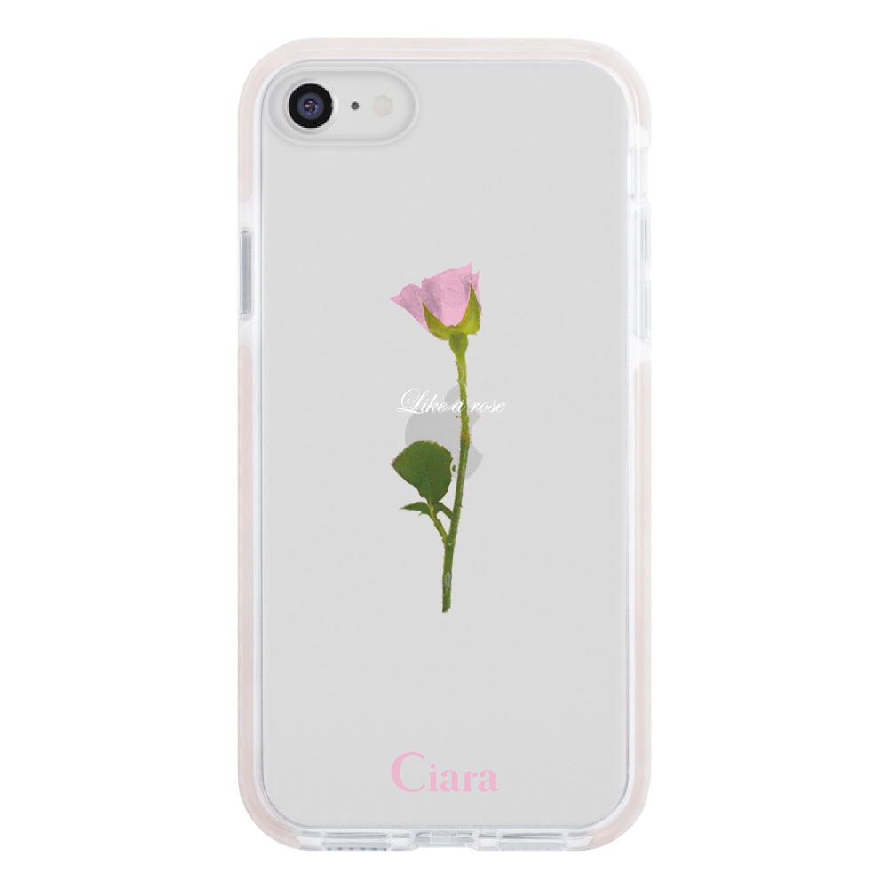 iPhone7Plus/8Plus クッションバンパー 耐衝撃クリアケース ウォーターローズ ピンク