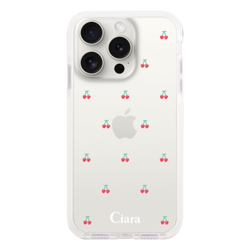 iPhone15ProMax クッションバンパー 耐衝撃クリアケース タイニーチェリー レッド