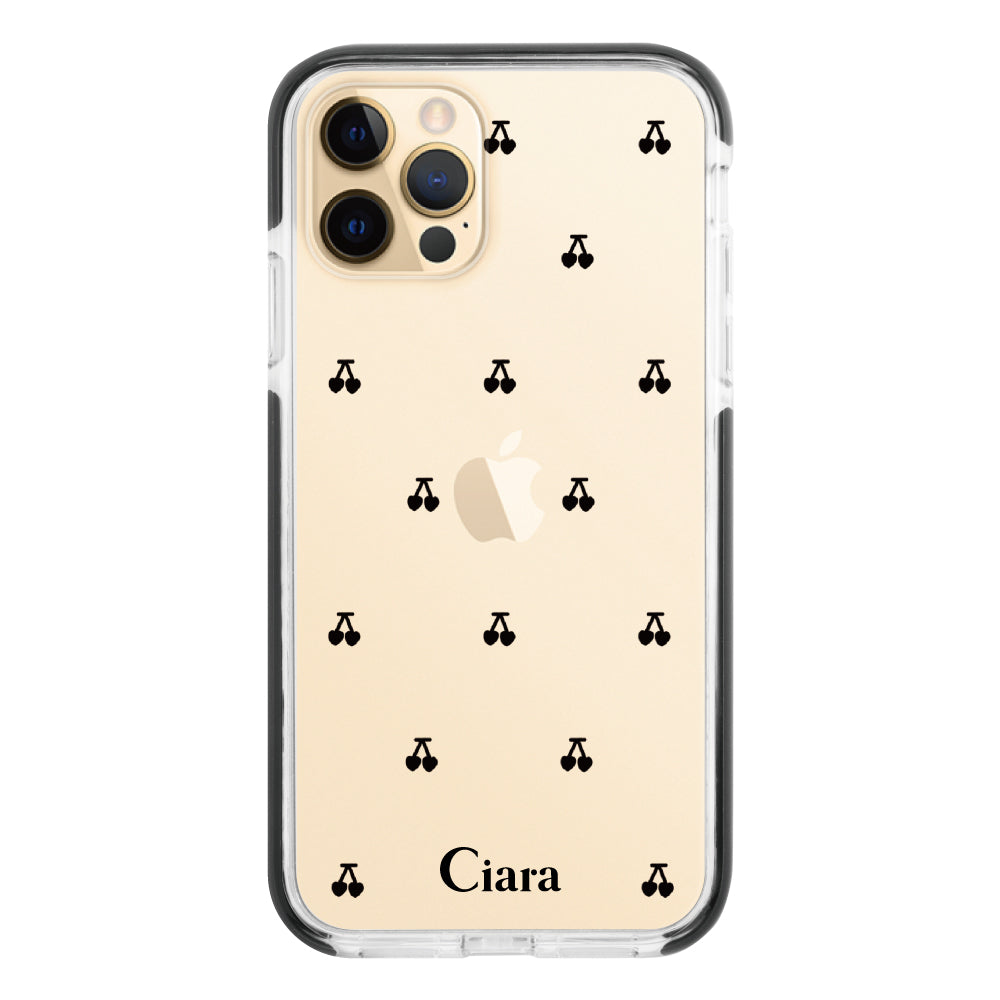 iPhone11ProMax クッションバンパー 耐衝撃クリアケース タイニーチェリー ブラック