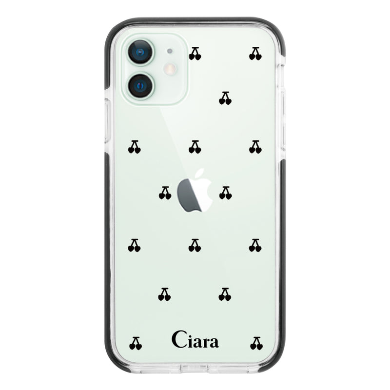iPhoneケース クッションバンパー 耐衝撃クリアケース タイニーチェリー