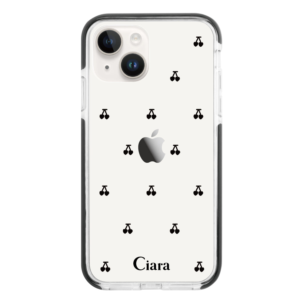 iPhone14 クッションバンパー 耐衝撃クリアケース タイニーチェリー ブラック