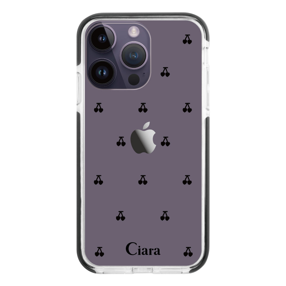 iPhone14ProMax クッションバンパー 耐衝撃クリアケース タイニーチェリー ブラック