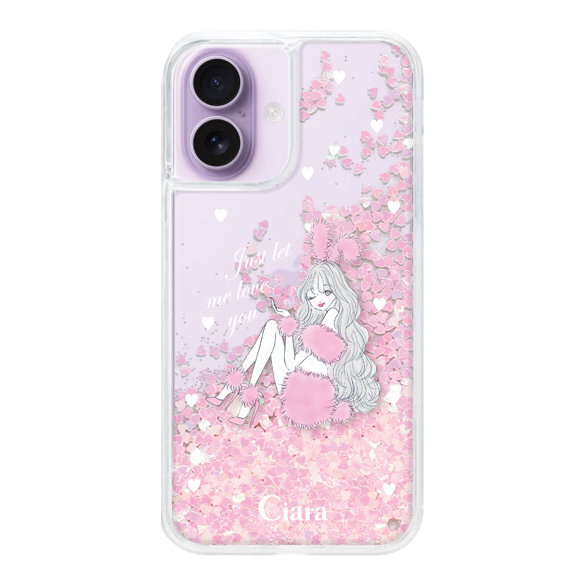 iPhone17 グリッター オイルクリアケース ピンクバニー ピンク
