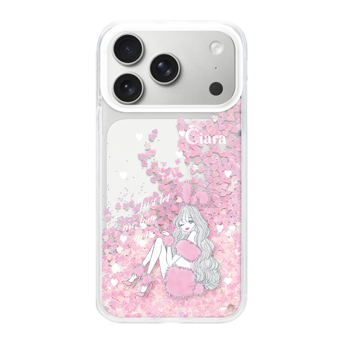 iPhone17Pro グリッター オイルクリアケース ピンクバニー ピンク