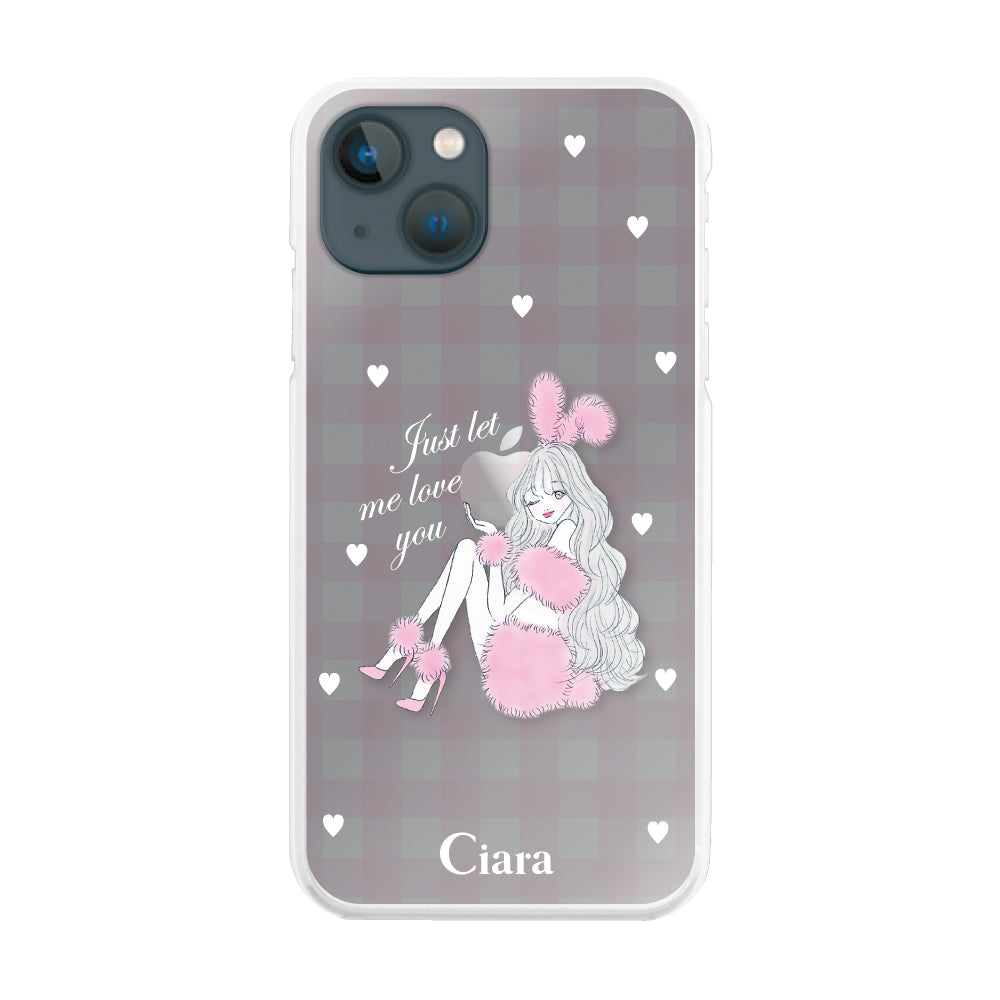 iPhone13mini ハイブリッド クリアケース ピンクバニー ピンクチェック