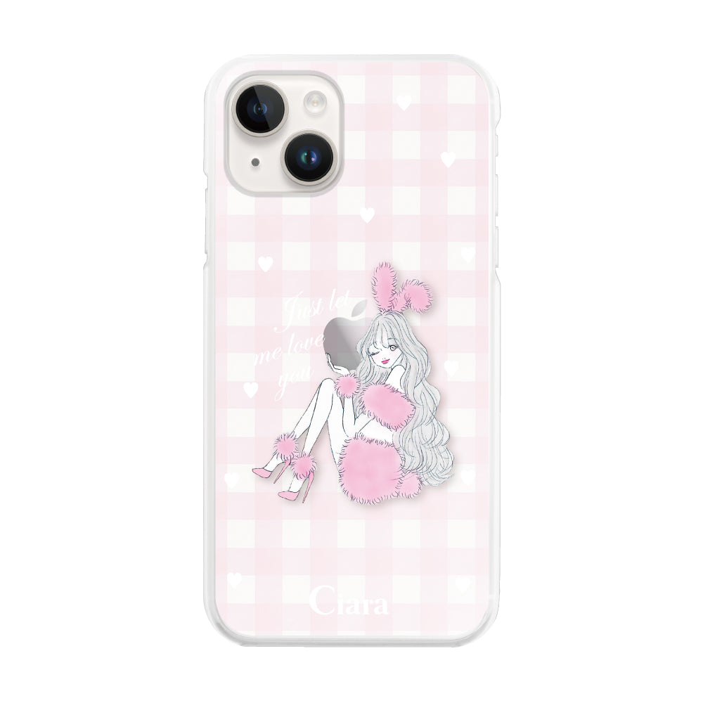 iPhone14 ハイブリッド クリアケース ピンクバニー ピンクチェック