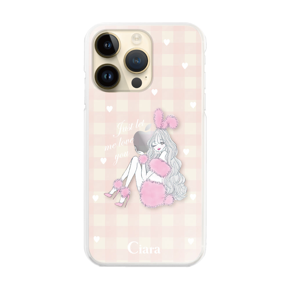 iPhone14Pro ハイブリッド クリアケース ピンクバニー ピンクチェック