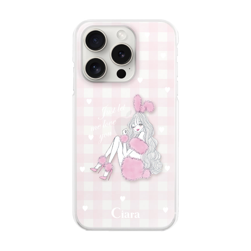 iPhone15ProMax ハイブリッド クリアケース ピンクバニー ピンクチェック