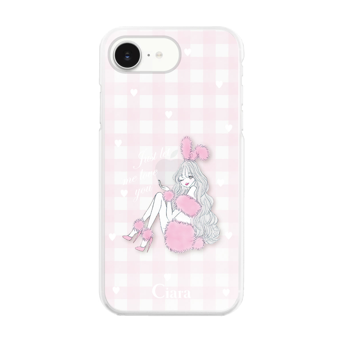 iPhone16e ハイブリッド クリアケース ピンクバニー ピンクチェック