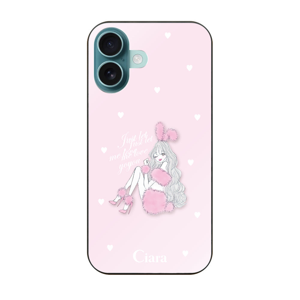 iPhone16Plus ガラス 強化ガラスケース ピンクバニー ピンク