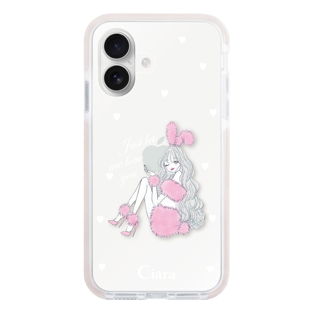 iPhone16 クッションバンパー 耐衝撃クリアケース ピンクバニー ピンク