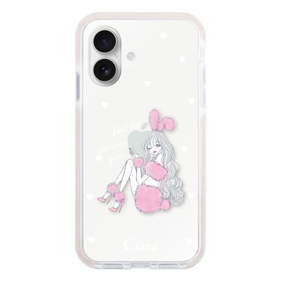 iPhoneケース クッションバンパー 耐衝撃クリアケース ピンクバニー