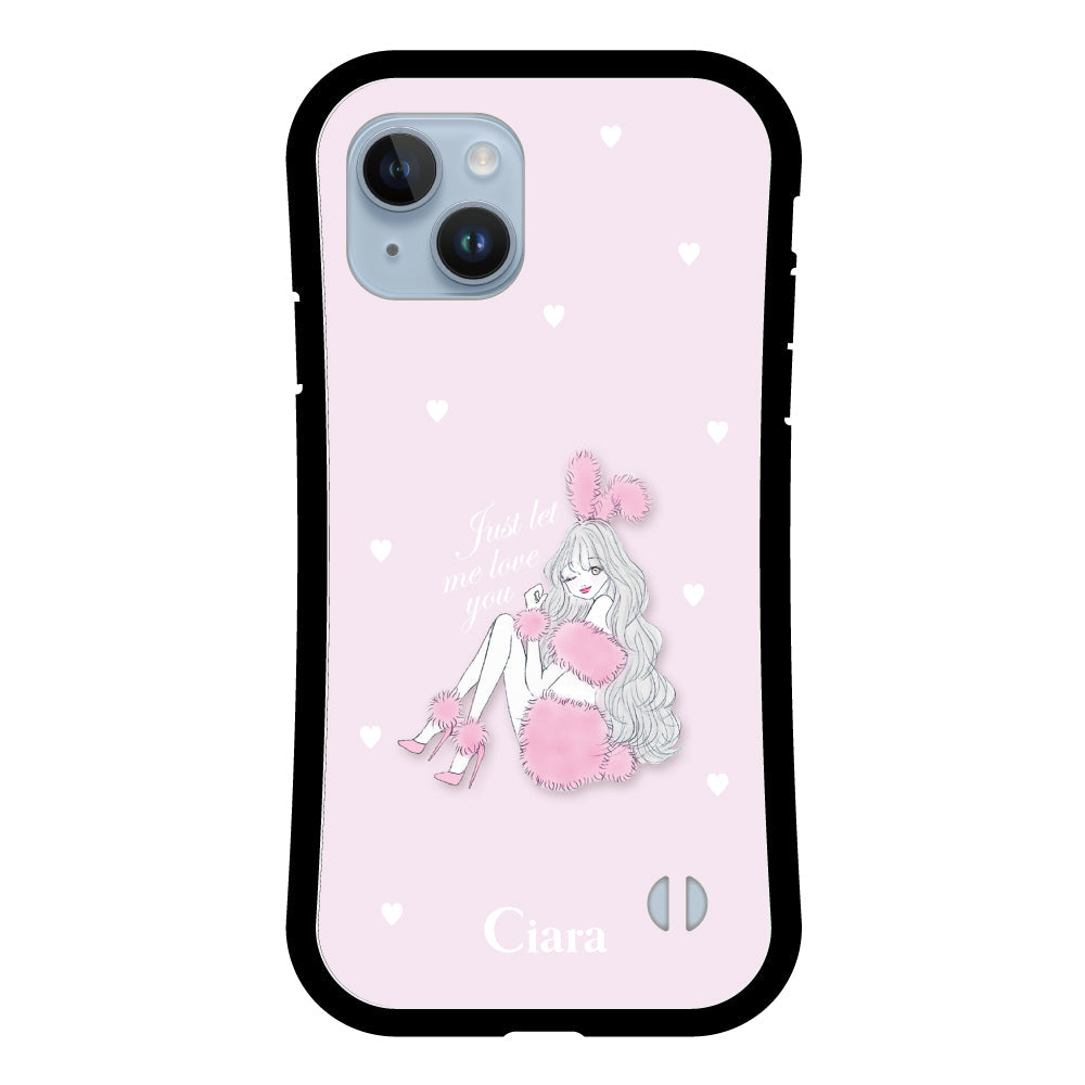 iPhone14Plus グリップ 耐衝撃ケース ピンクバニー ピンク