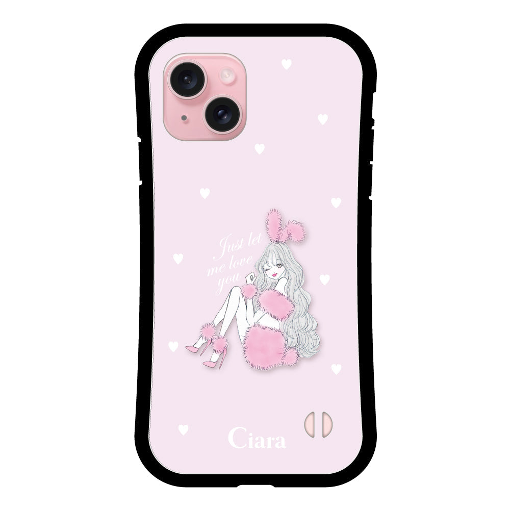iPhone15 グリップ 耐衝撃ケース ピンクバニー ピンク
