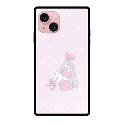 iPhoneケース スクエア 強化ガラスケース ピンクバニー