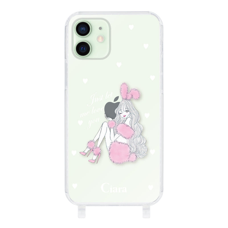 iPhoneケース ストラップクリアケース ピンクバニー
