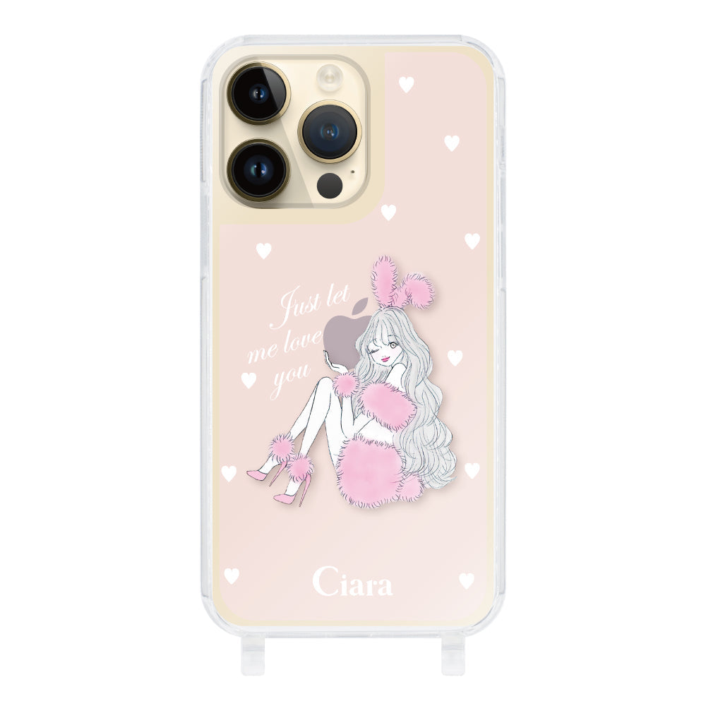 iPhone14Pro ストラップクリアケース ピンクバニー ピンク