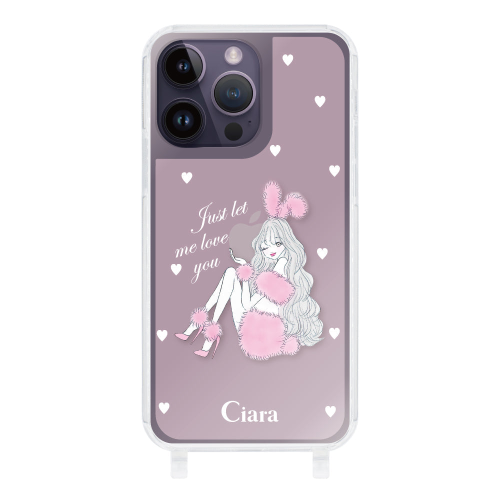 iPhone14ProMax ストラップクリアケース ピンクバニー ピンク