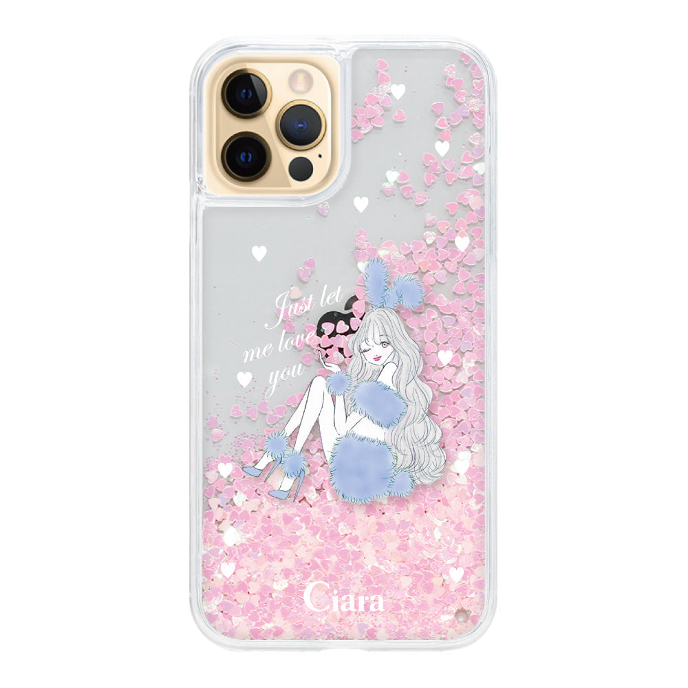 iPhone11Pro グリッター オイルクリアケース ブルーバニー ピンク