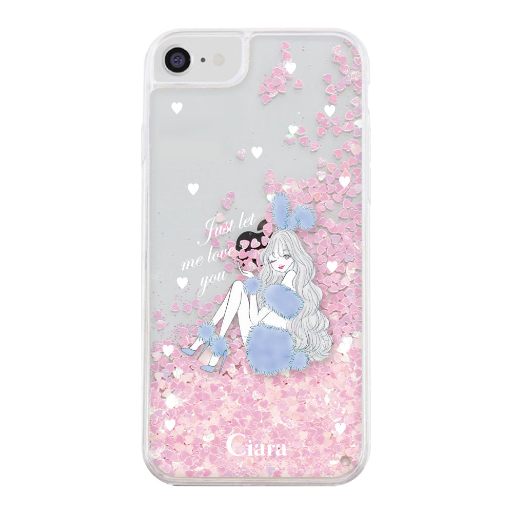 iPhoneSE2/SE3 グリッター オイルクリアケース ブルーバニー ピンク