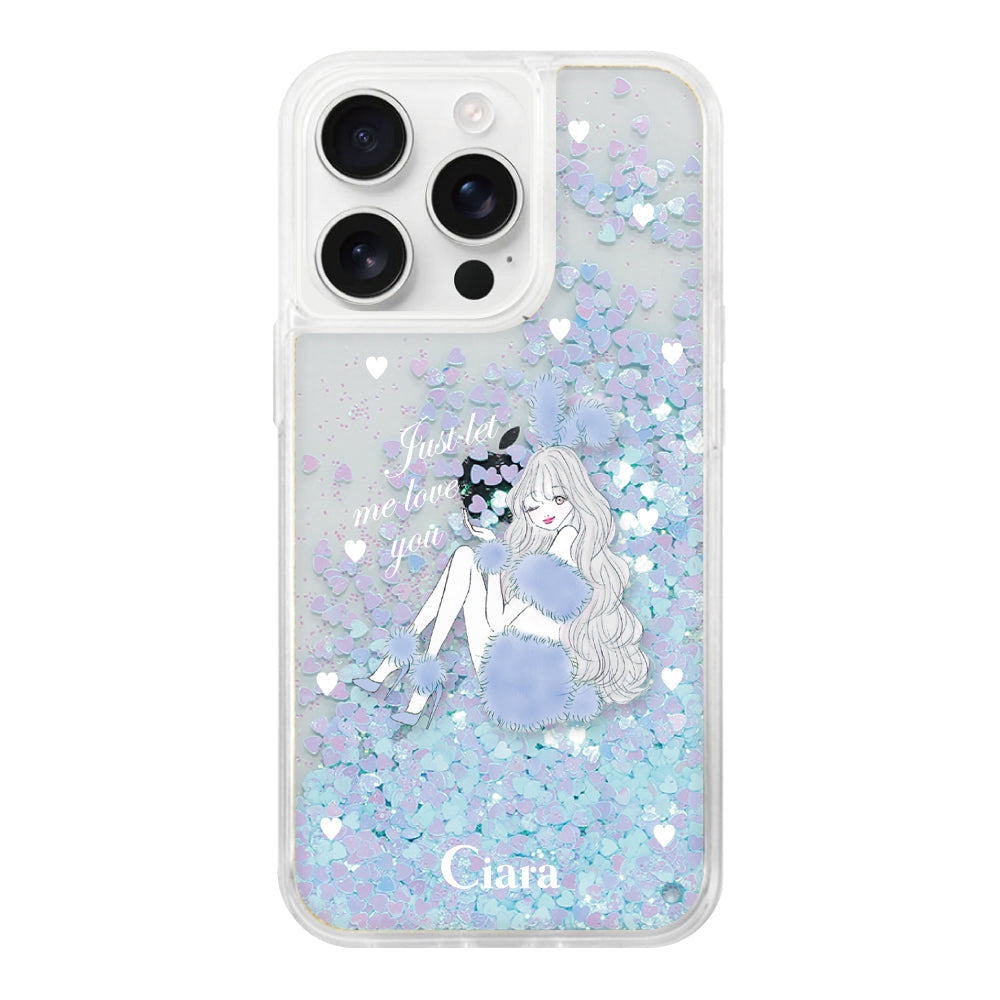 iPhone16ProMax グリッター オイルクリアケース ブルーバニー ブルー