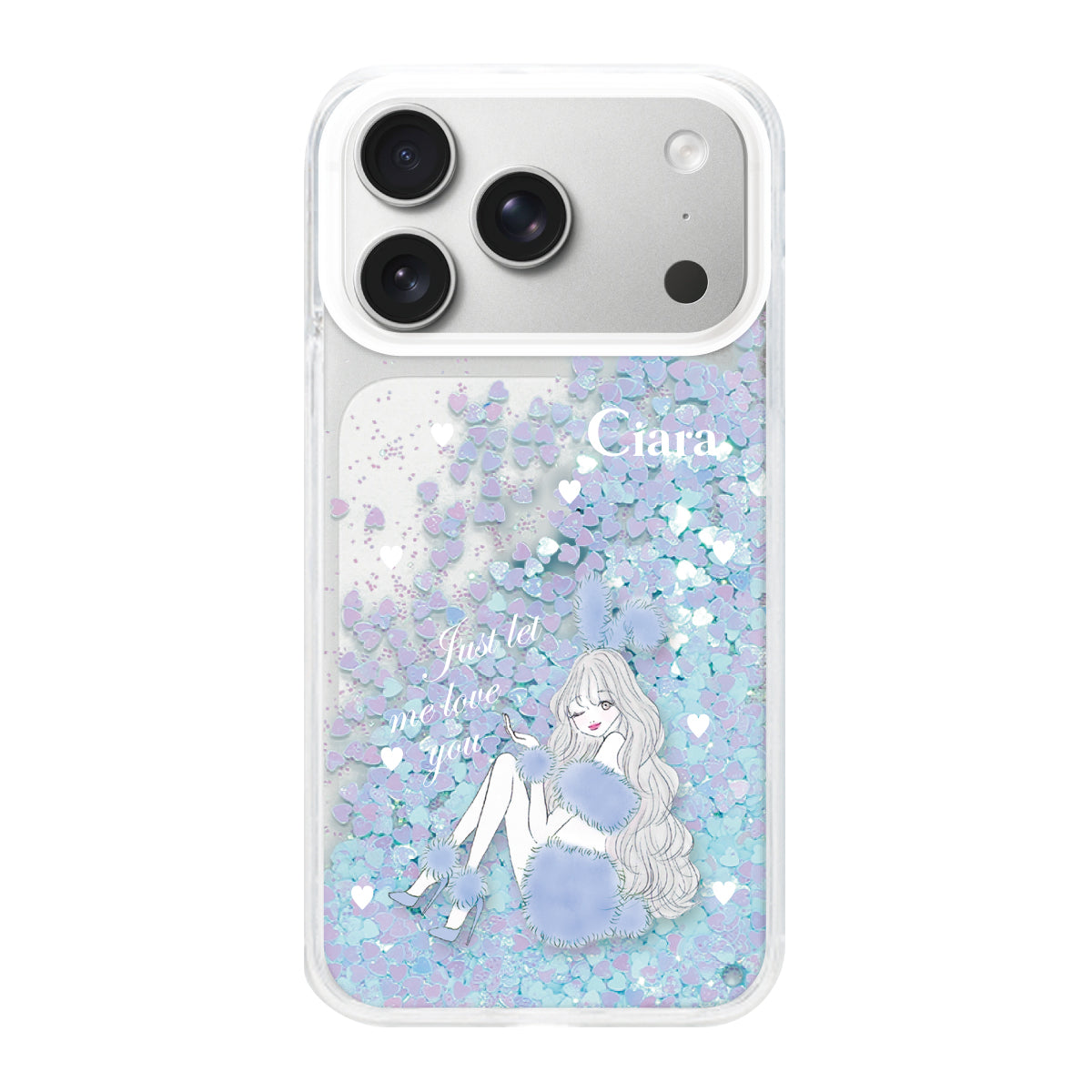iPhone17Pro グリッター オイルクリアケース ブルーバニー ブルー