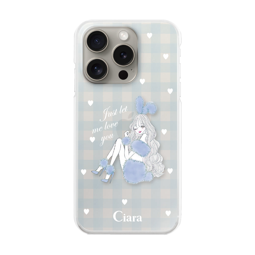 iPhone15Pro ハイブリッド クリアケース ブルーバニー ブルーチェック