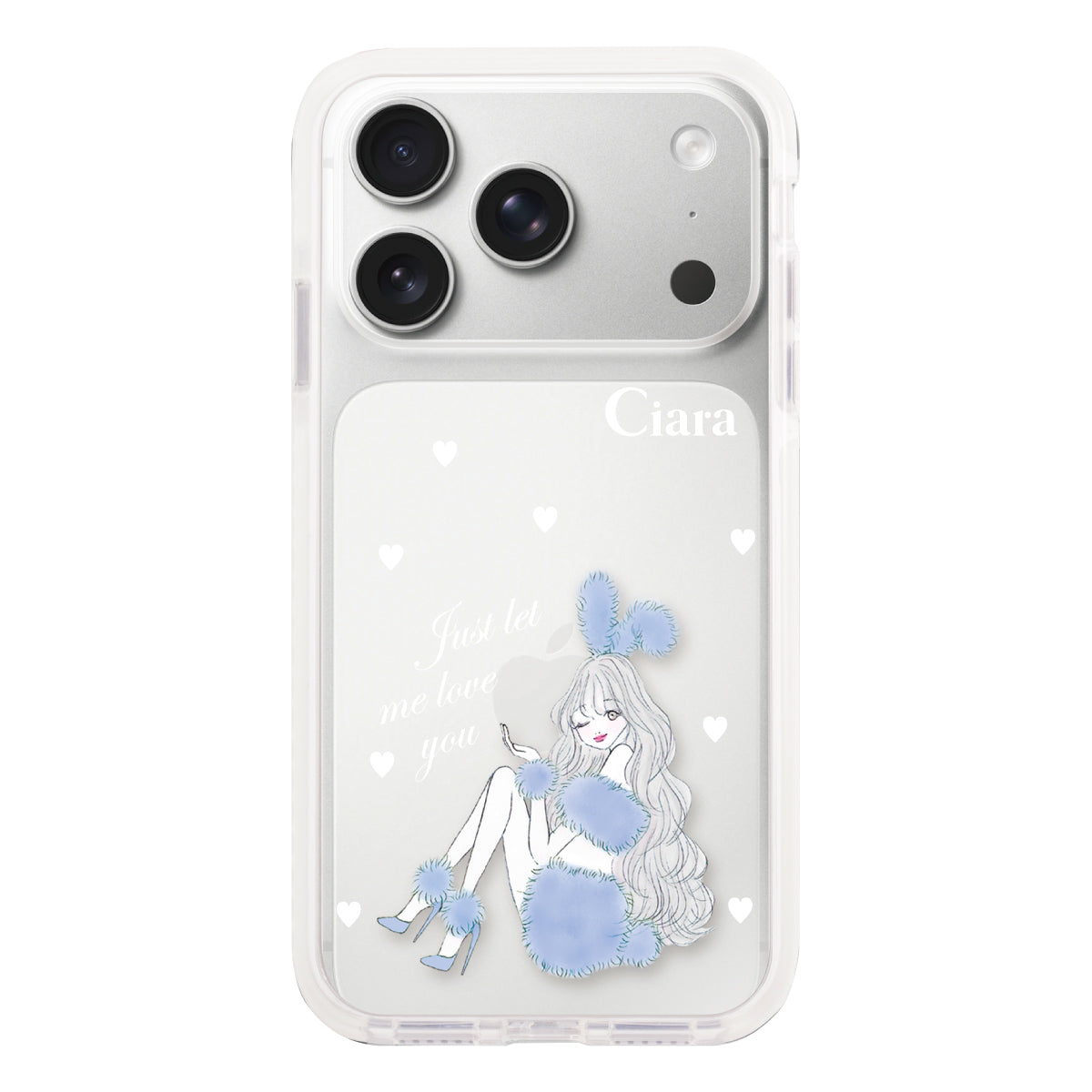 iPhone17Pro クッションバンパー 耐衝撃クリアケース ブルーバニー ブルー