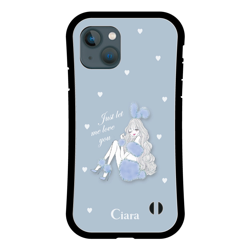 iPhone13mini グリップ 耐衝撃ケース ブルーバニー ブルー
