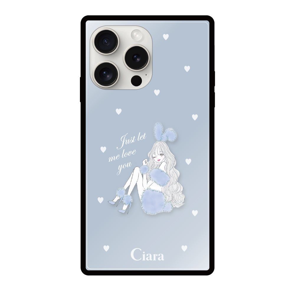 iPhone15ProMaxケース スクエア 強化ガラスケース ブルーバニー ブルー
