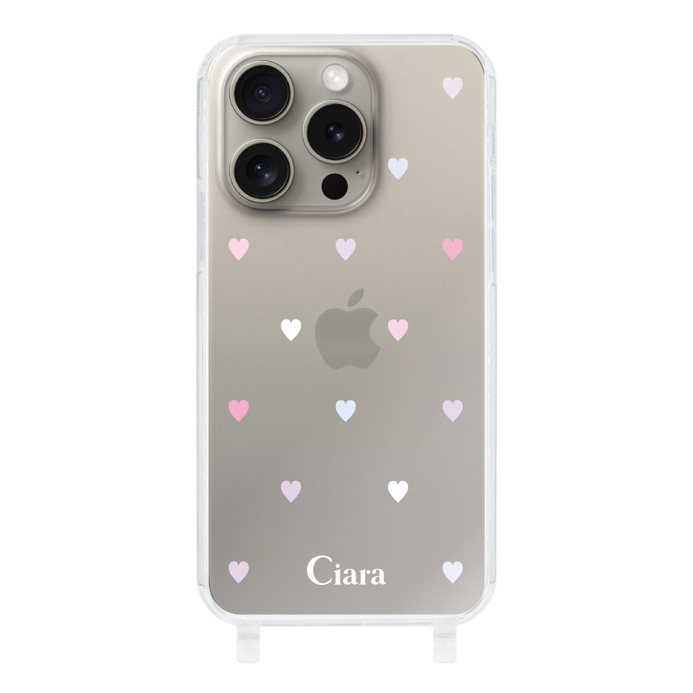 iPhone15Pro ストラップクリアケース パステルハート パステル