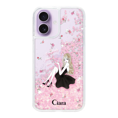 iPhoneケース グリッター オイルクリアケース ラベンダーブラックガール