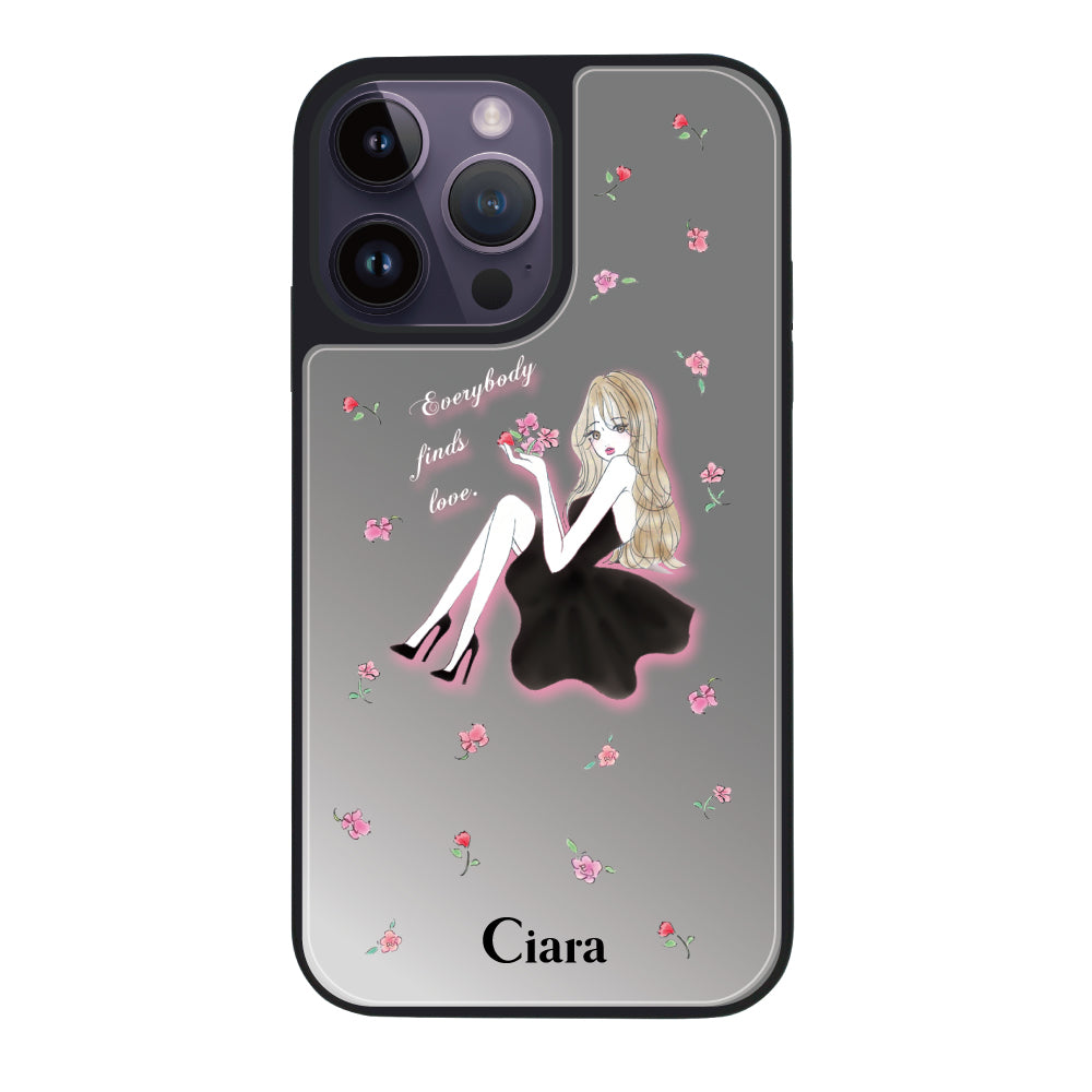 iPhone14ProMax ミラーバンパー ミラー付きケース ラベンダーブラックガール シルバー