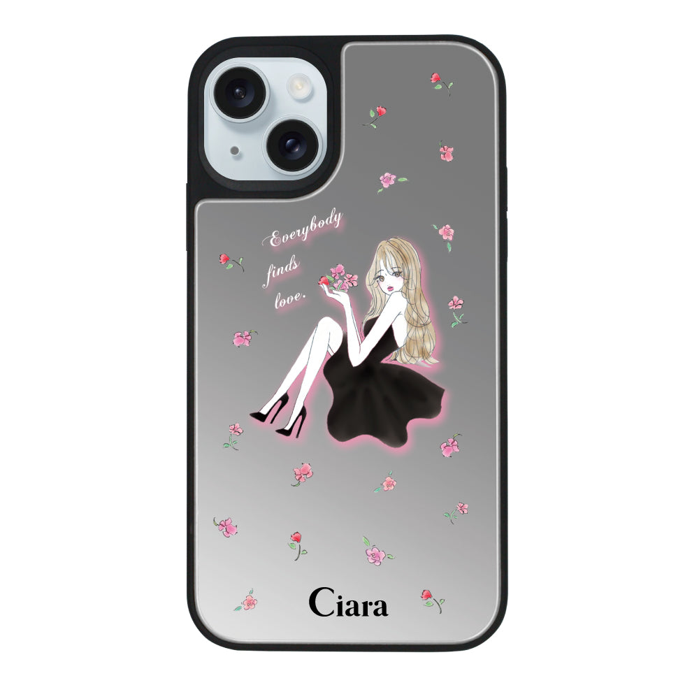 iPhone15Plus ミラーバンパー ミラー付きケース ラベンダーブラックガール シルバー