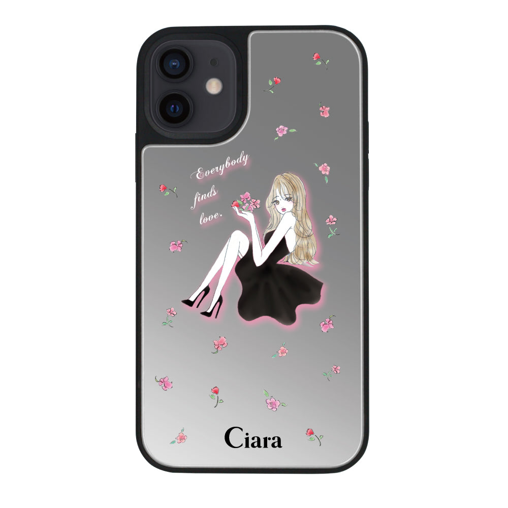 iPhoneXR ミラーバンパー ミラー付きケース ラベンダーブラックガール シルバー