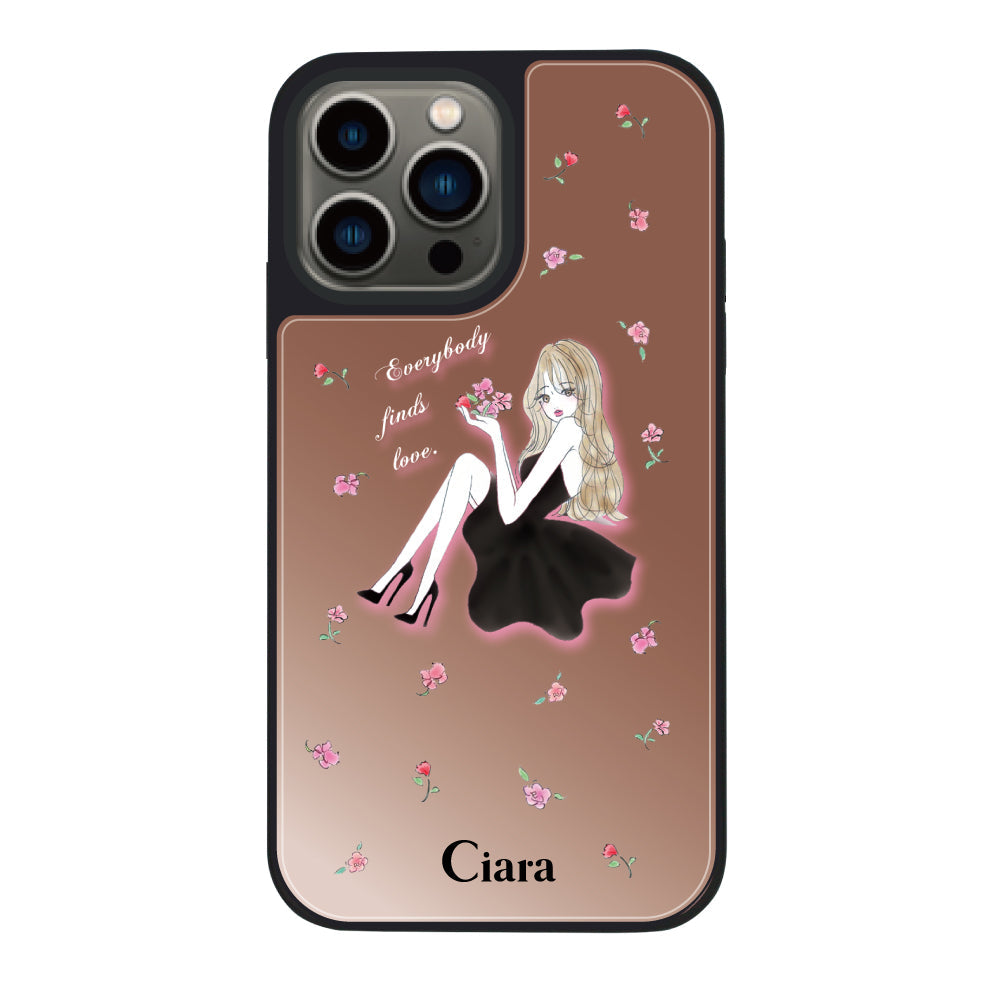 iPhone13Pro ミラーバンパー ミラー付きケース ラベンダーブラックガール ピンクゴールド