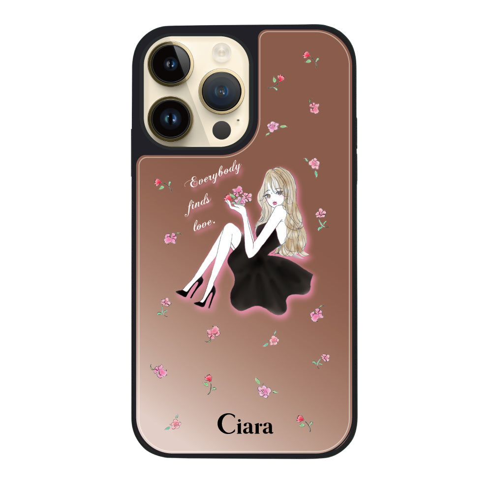 iPhone14Pro ミラーバンパー ミラー付きケース ラベンダーブラックガール ピンクゴールド