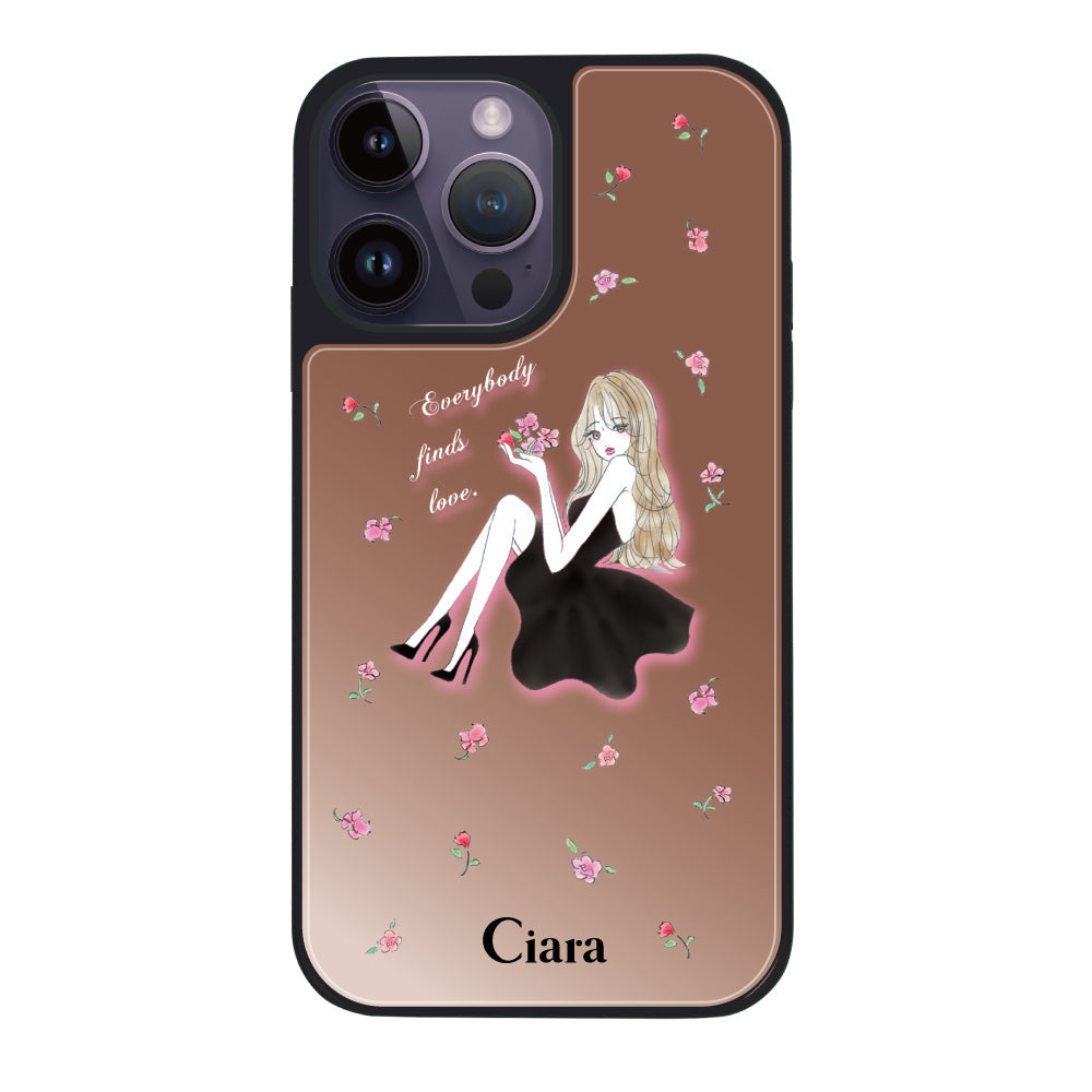 iPhone14ProMax ミラーバンパー ミラー付きケース ラベンダーブラックガール ピンクゴールド