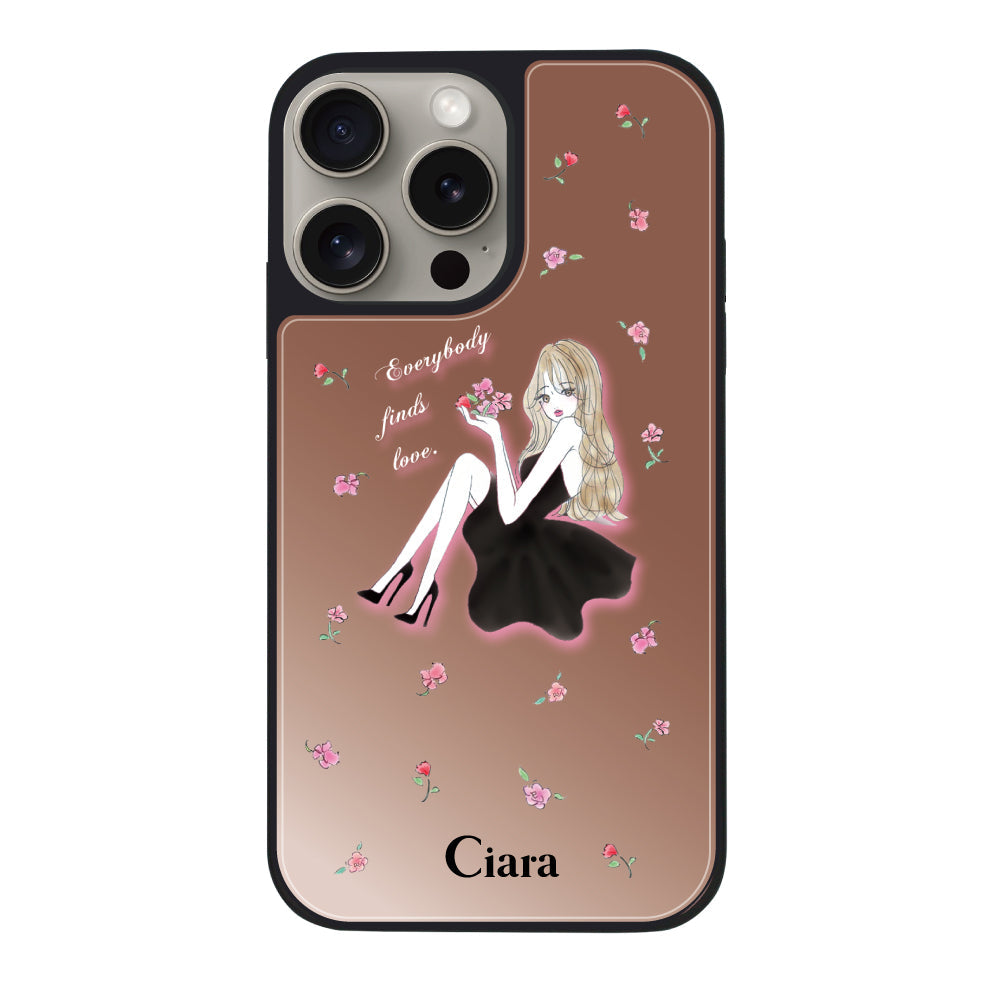 iPhone15Pro ミラーバンパー ミラー付きケース ラベンダーブラックガール ピンクゴールド