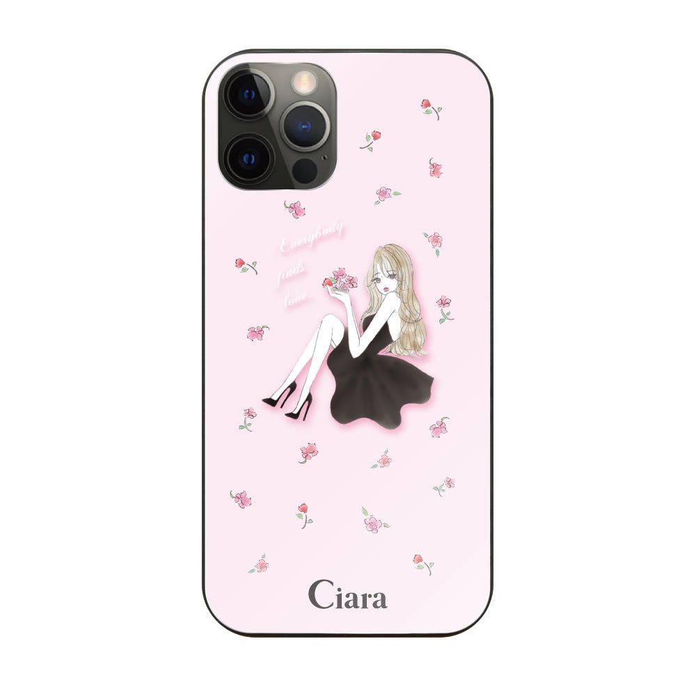 iPhoneX/XS ガラス 強化ガラスケース ラベンダーブラックガール ピンク