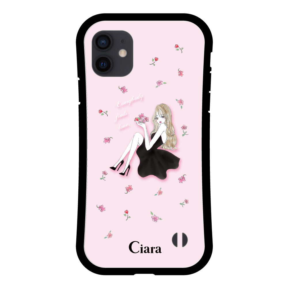 iPhoneXR グリップ 耐衝撃ケース ラベンダーブラックガール ピンク