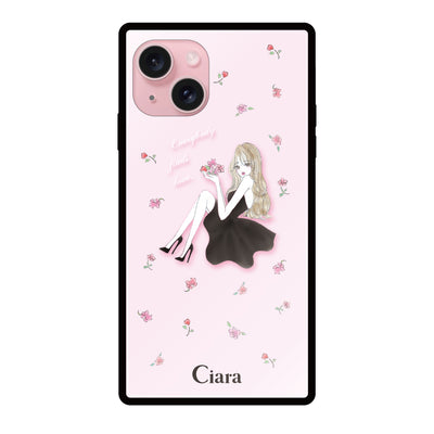 iPhoneケース スクエア 強化ガラスケース ラベンダーブラックガール