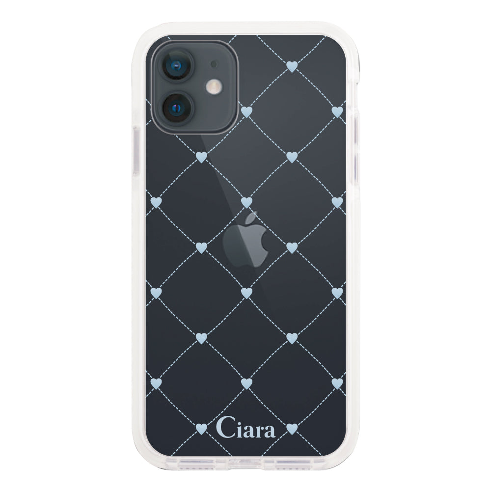 iPhoneXR クッションバンパー 耐衝撃クリアケース ハートキルティング ブルー