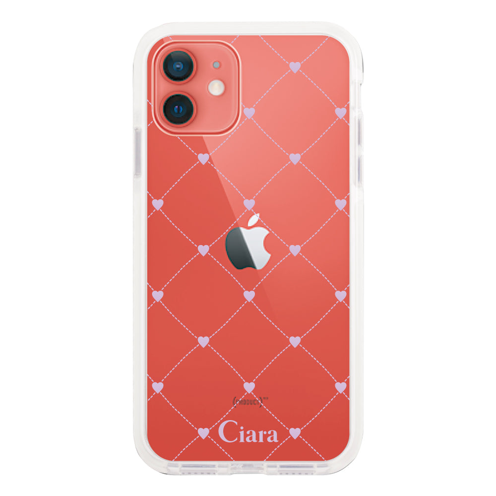 iPhone11 クッションバンパー 耐衝撃クリアケース ハートキルティング パープル