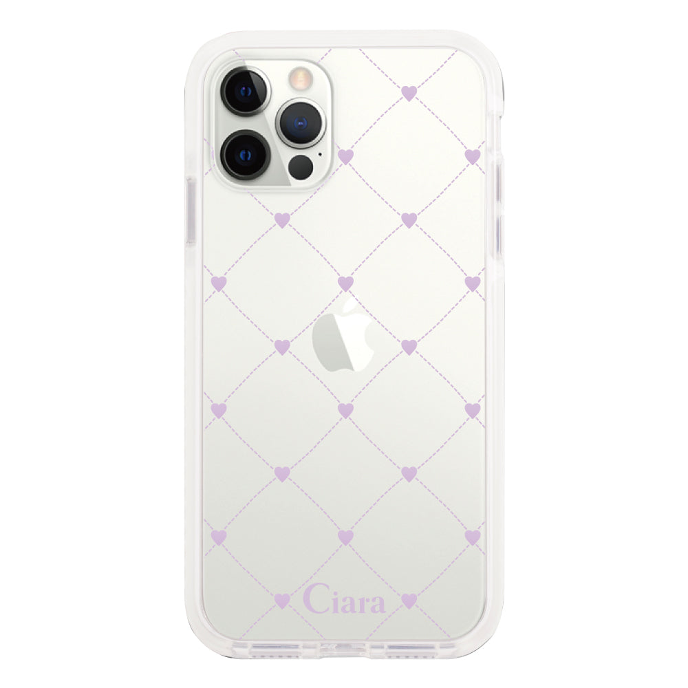 iPhoneXSMax クッションバンパー 耐衝撃クリアケース ハートキルティング パープル