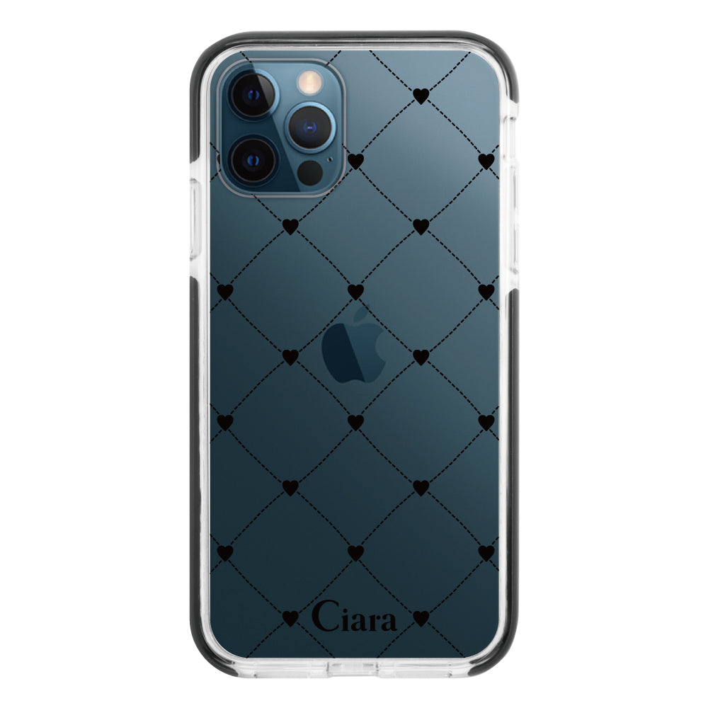 iPhone12ProMax クッションバンパー 耐衝撃クリアケース ハートキルティング ブラック