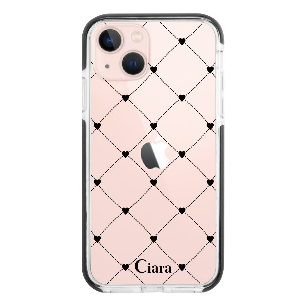 iPhone13 クッションバンパー 耐衝撃クリアケース ハートキルティング ブラック