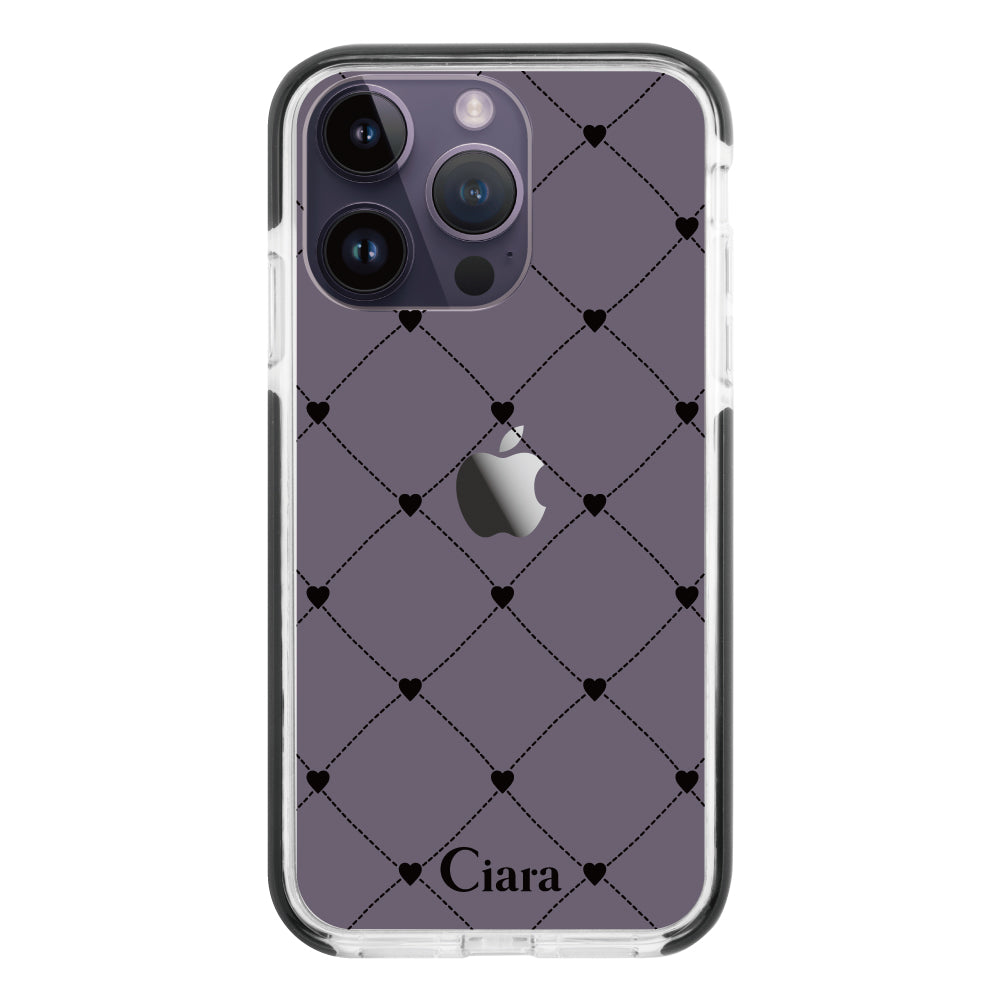 iPhone14ProMax クッションバンパー 耐衝撃クリアケース ハートキルティング ブラック